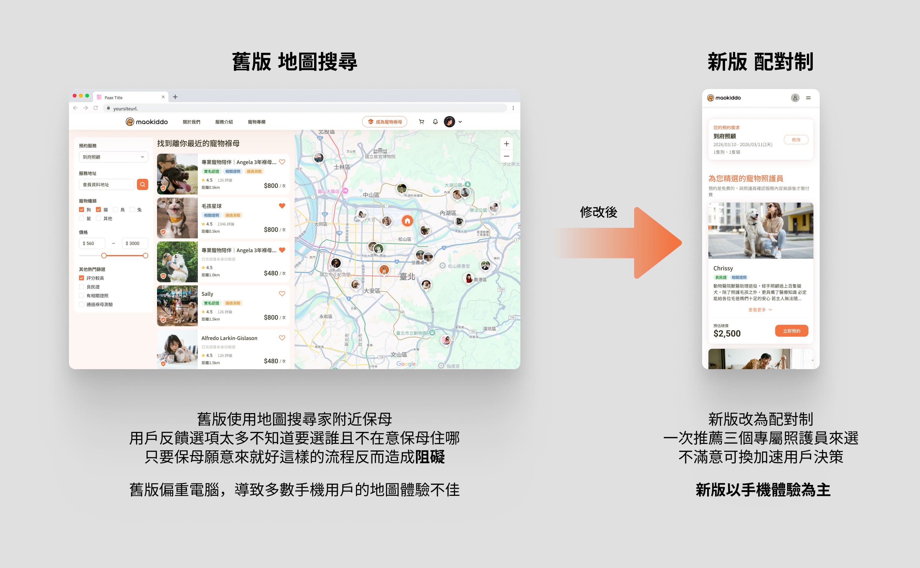 地圖搜尋改版為條件配對 Before/After
