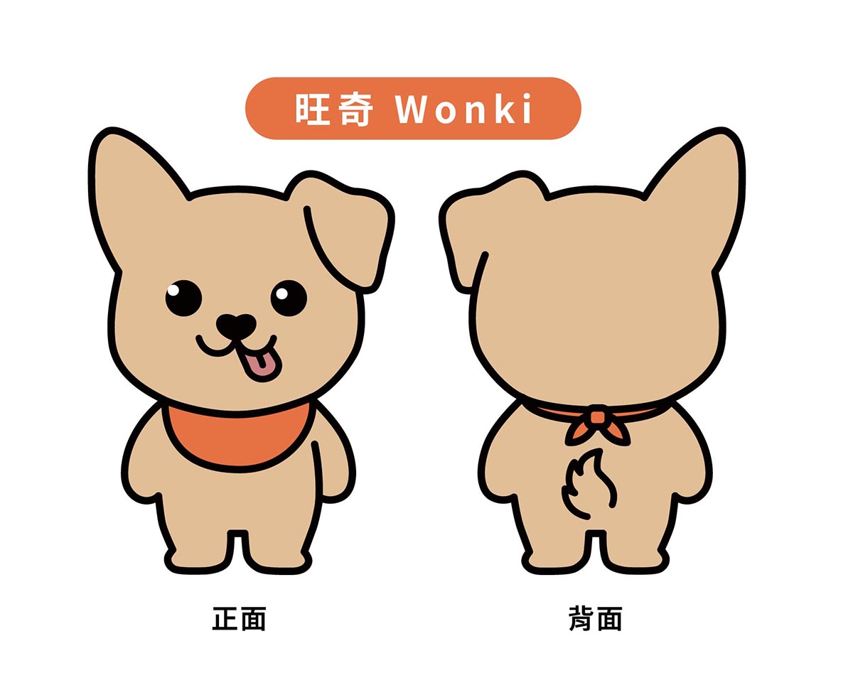 旺奇 Wonki 角色設定圖，正面與背面